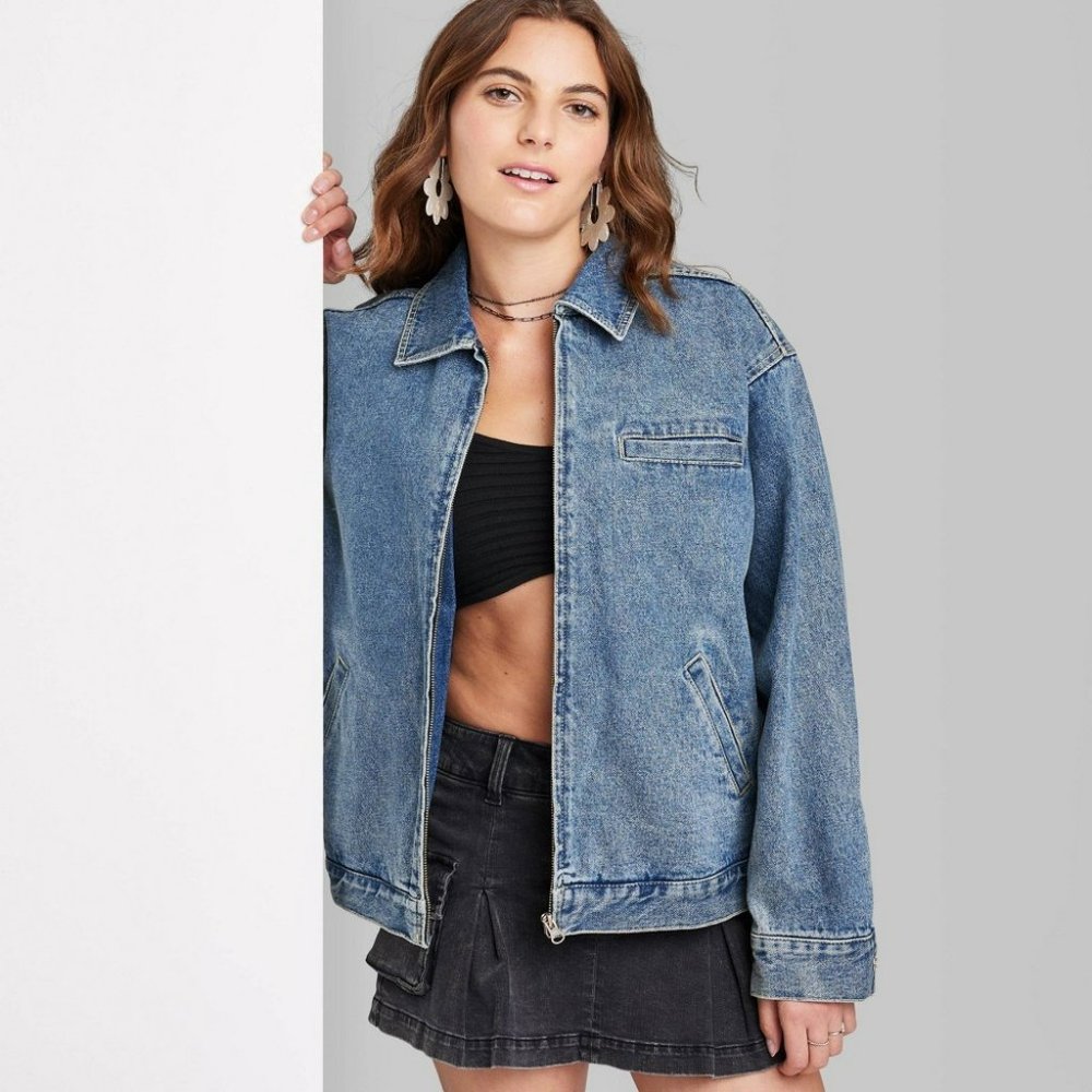 X Women's Boxy Zip-Up Denim Jacket - Wild Fable Blue Denim XXS